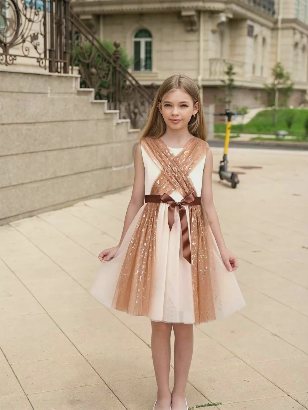 Girls Dress Glitter Tulle Cross Strap Star Moon Bow Belted Sleeveless Halloween video