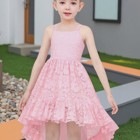 Girls Dress Lilac Lace Floral Hi-lo Strap Summer Holiday Elegant Princess video