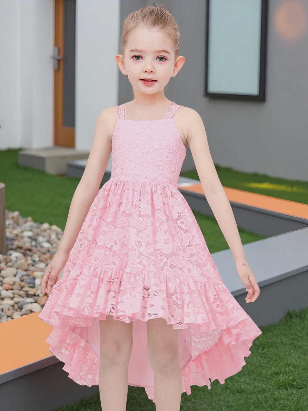 Girls Dress Lilac Lace Floral Hi-lo Strap Summer Holiday Elegant Princess video