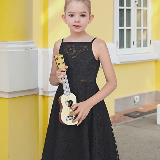 Girls Dress Lace Overlay Spaghetti Strap Flared Back Bow Party Recital video