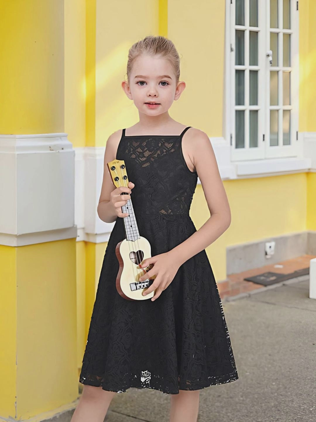 Girls Dress Lace Overlay Spaghetti Strap Flared Back Bow Party Recital video