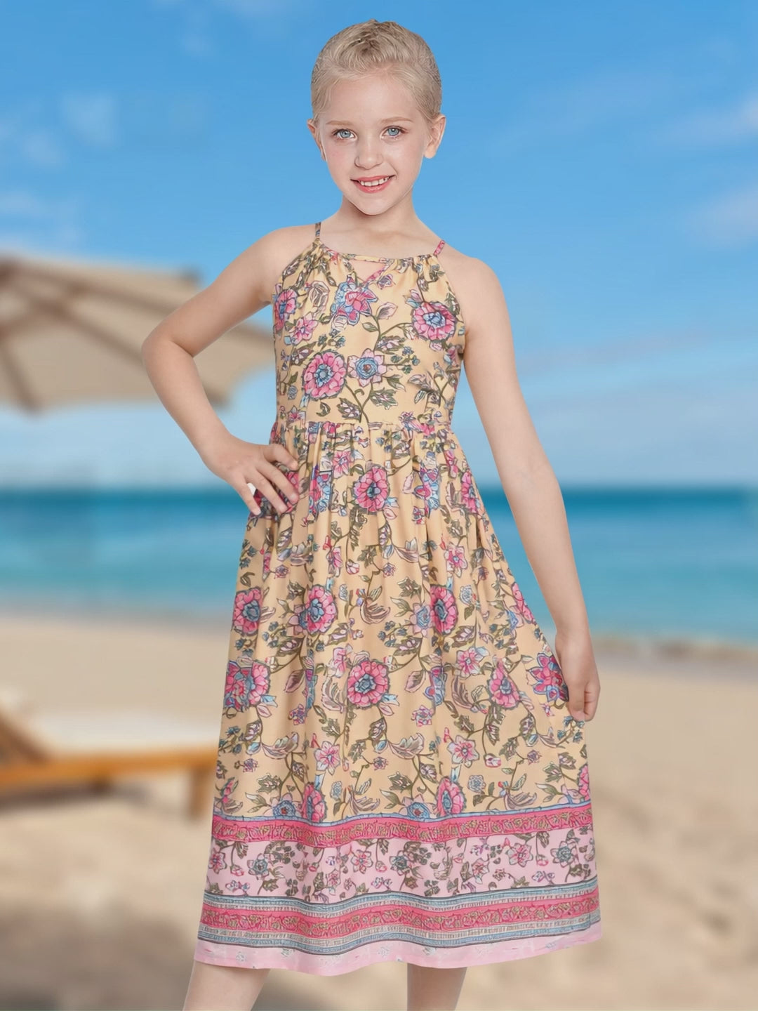 Girls Dress Tie Back Blue Butterfly Casual Dress Party video