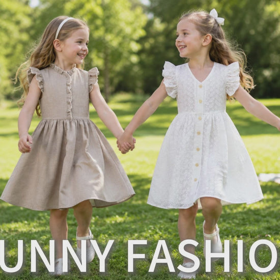 Girls Dress Royal Blue Front Button Swing Lace Flying Sleeve Vintage video