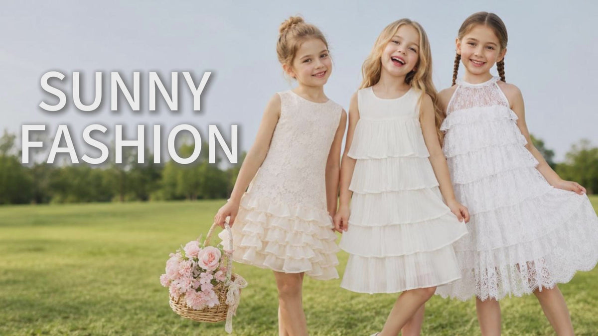 Girls Dress Beige Lace A-Line with Tiered Ruffle Hem Sleeveless Round Neck Party Wedding video