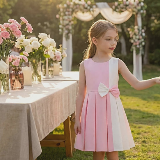 Girls Dress Color Block Contrast Bow Tie Everyday Party video