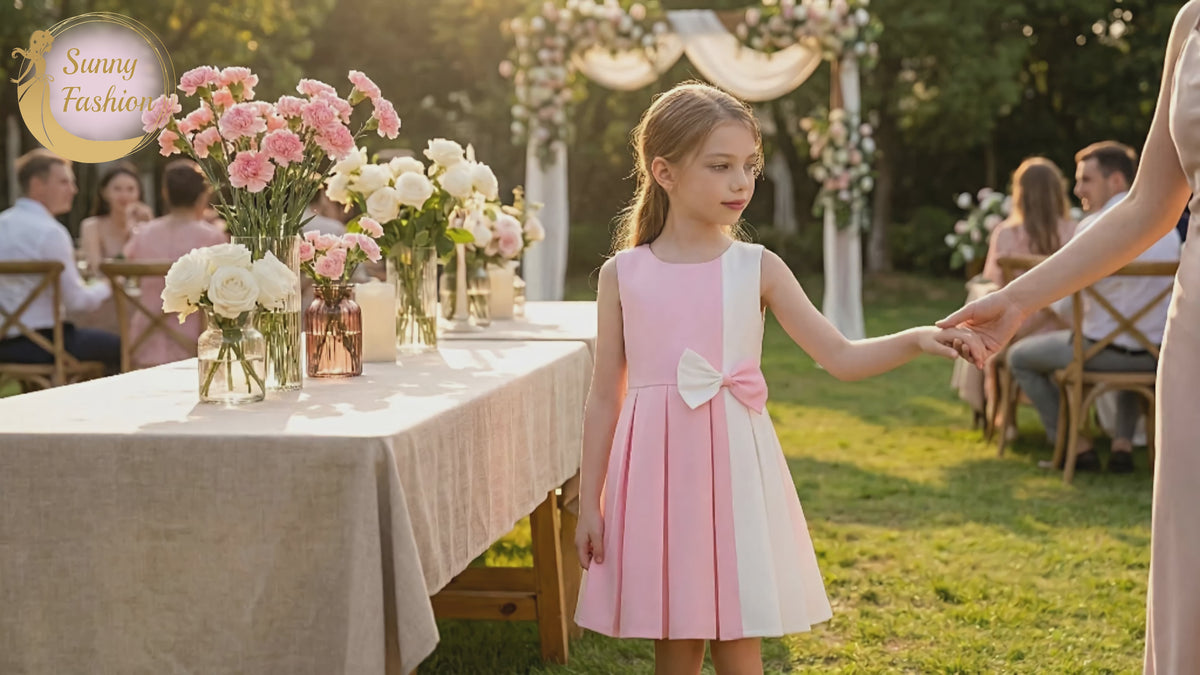 Girls Dress Color Block Contrast Bow Tie Everyday Party video