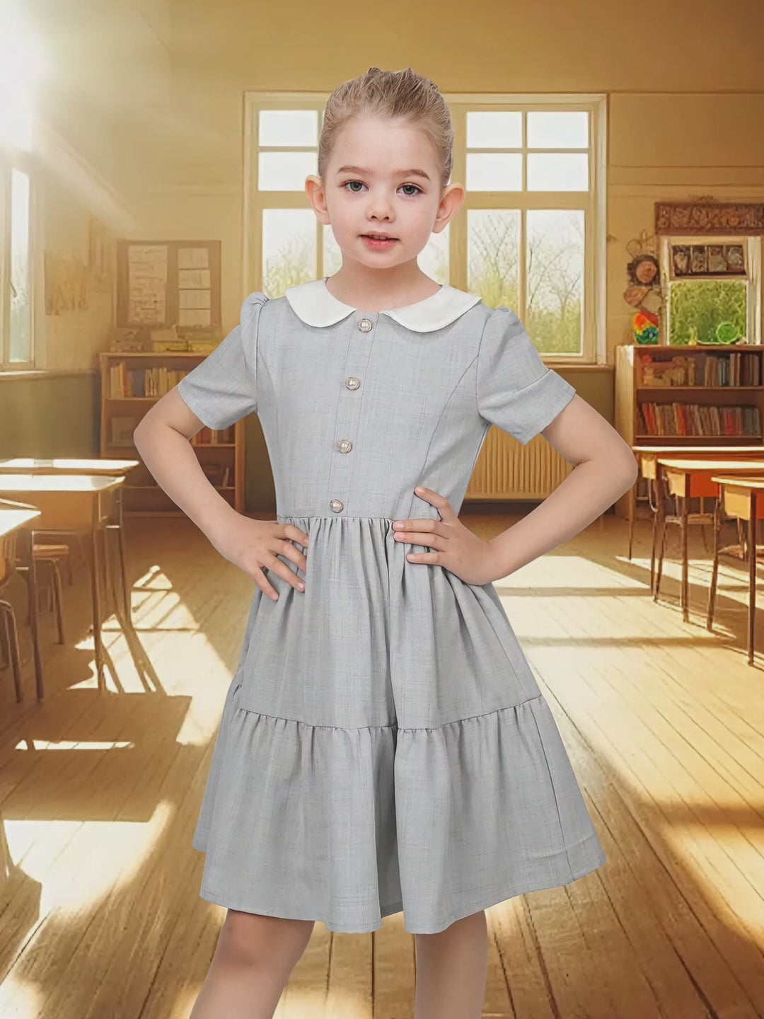 Girls Dress Purple Rainbow White Collar Short Sleeve Casual Birthday video