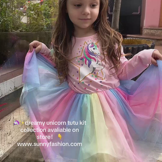 Girls Dress Unicorn Embroidered Rainbow Holiday Party Halloween Size 3-7 Years video