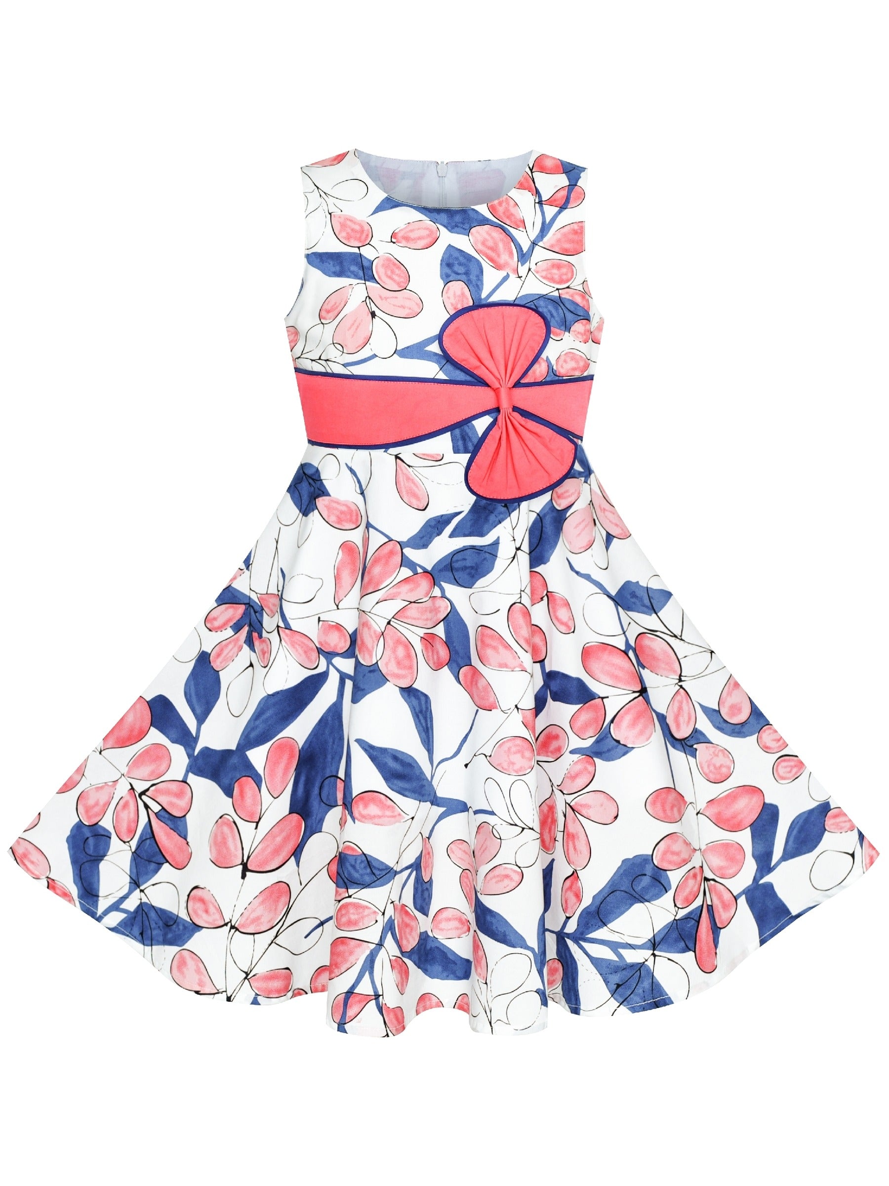 2 Pecs Girls Dress Sun Hat Bow Tie Flower Summer Beach Kids Clothing Multi-Color