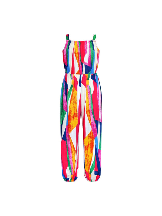Girls Jumpsuit Colorful Bohemian Style Cotton Holiday Casual Multi-Color