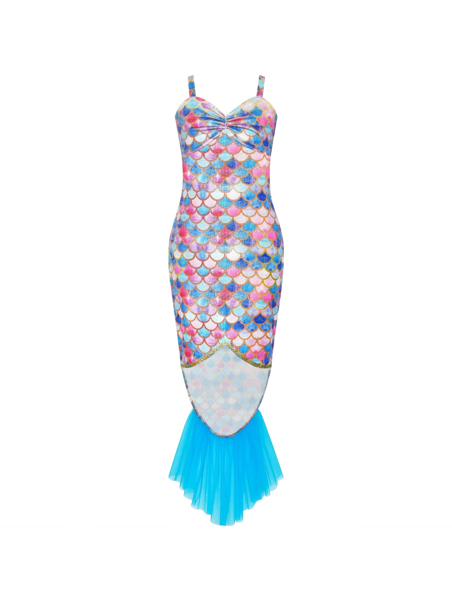 Girls Dress Mermaid Princess Costume Halloween Party Dress Blue