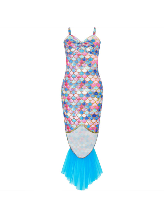 Girls Dress Mermaid Princess Costume Halloween Party Dress Blue