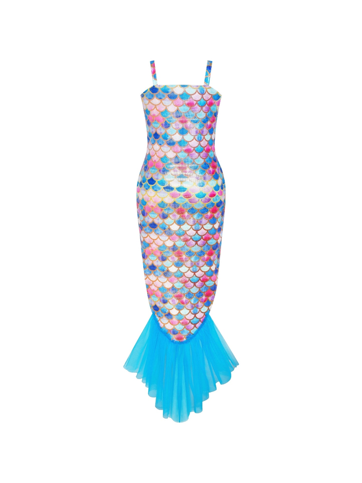 Girls Dress Mermaid Princess Costume Halloween Party Dress Blue