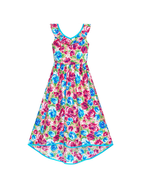 Girls Dress Flower Cotton Casual Summer Beach Holiday Multi-Color