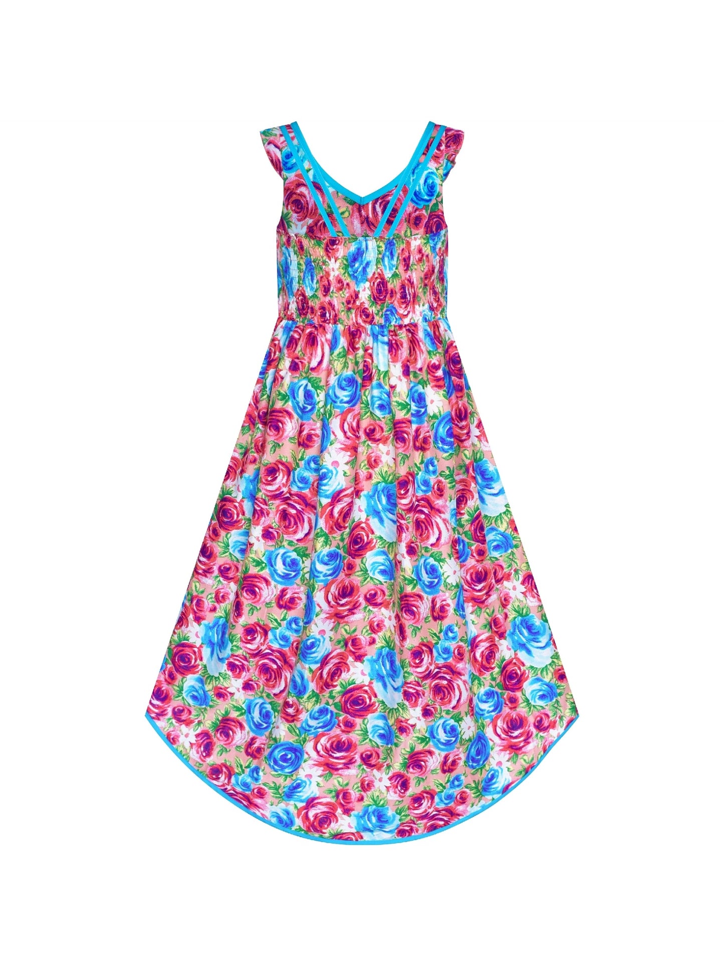 Girls Dress Flower Cotton Casual Summer Beach Holiday Multi-Color