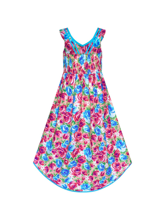 Girls Dress Flower Cotton Casual Summer Beach Holiday Multi-Color