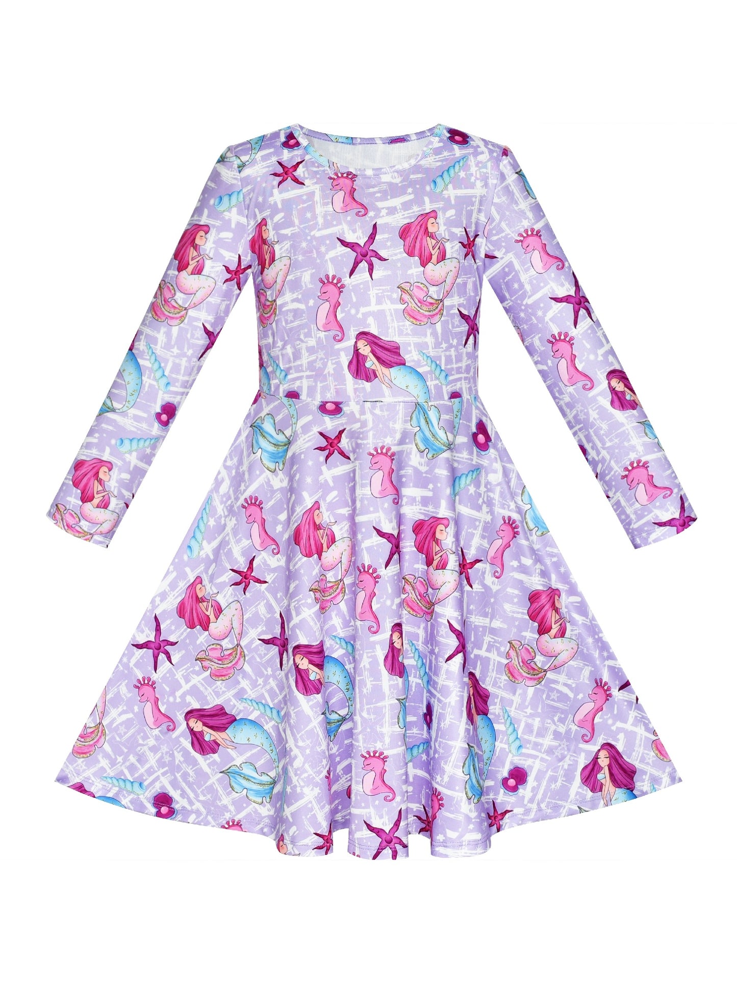 Girls Dress Unicorn Rainbow Casual Long Sleeve Multi-Color