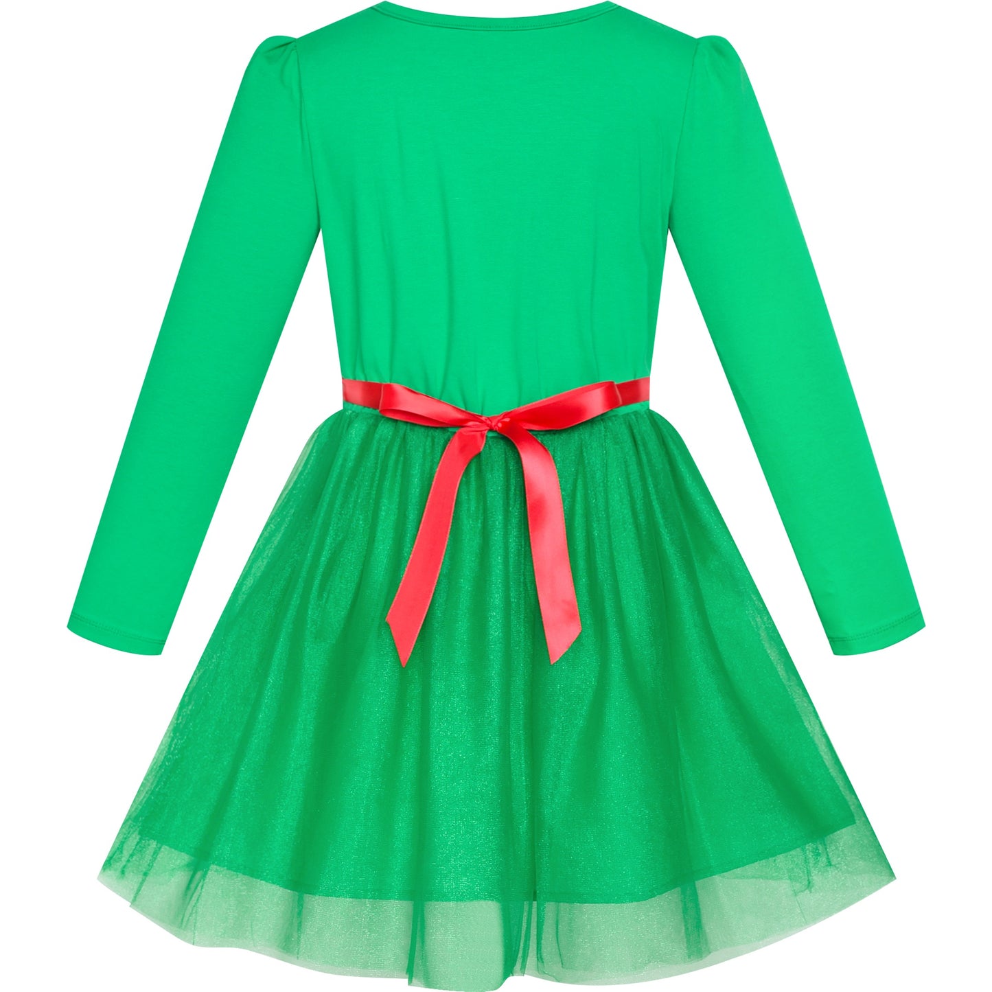 Girls Dress Christmas Reindeer Long Sleeve Party Dress Green