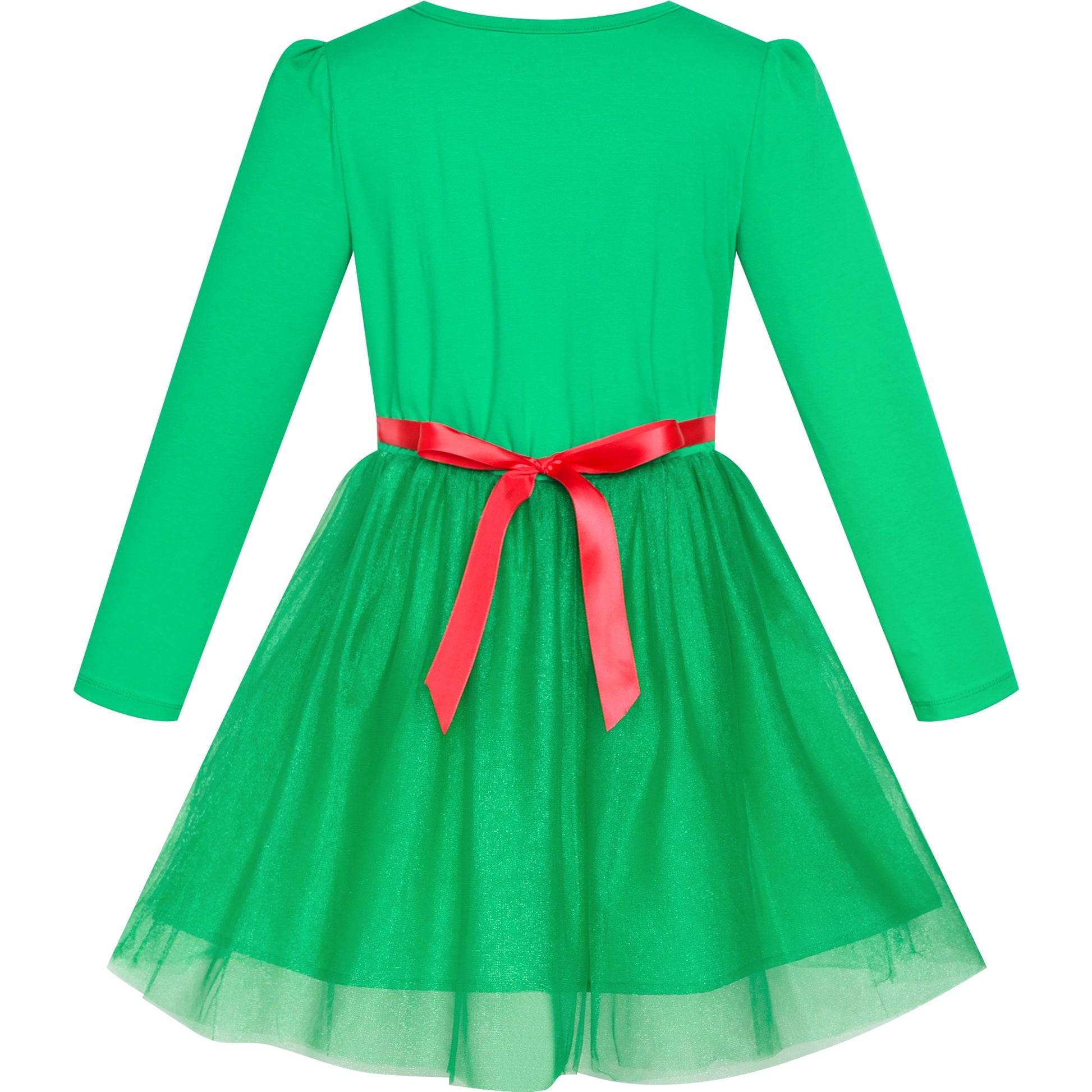 Girls Dress Christmas Reindeer Long Sleeve Party Dress Green