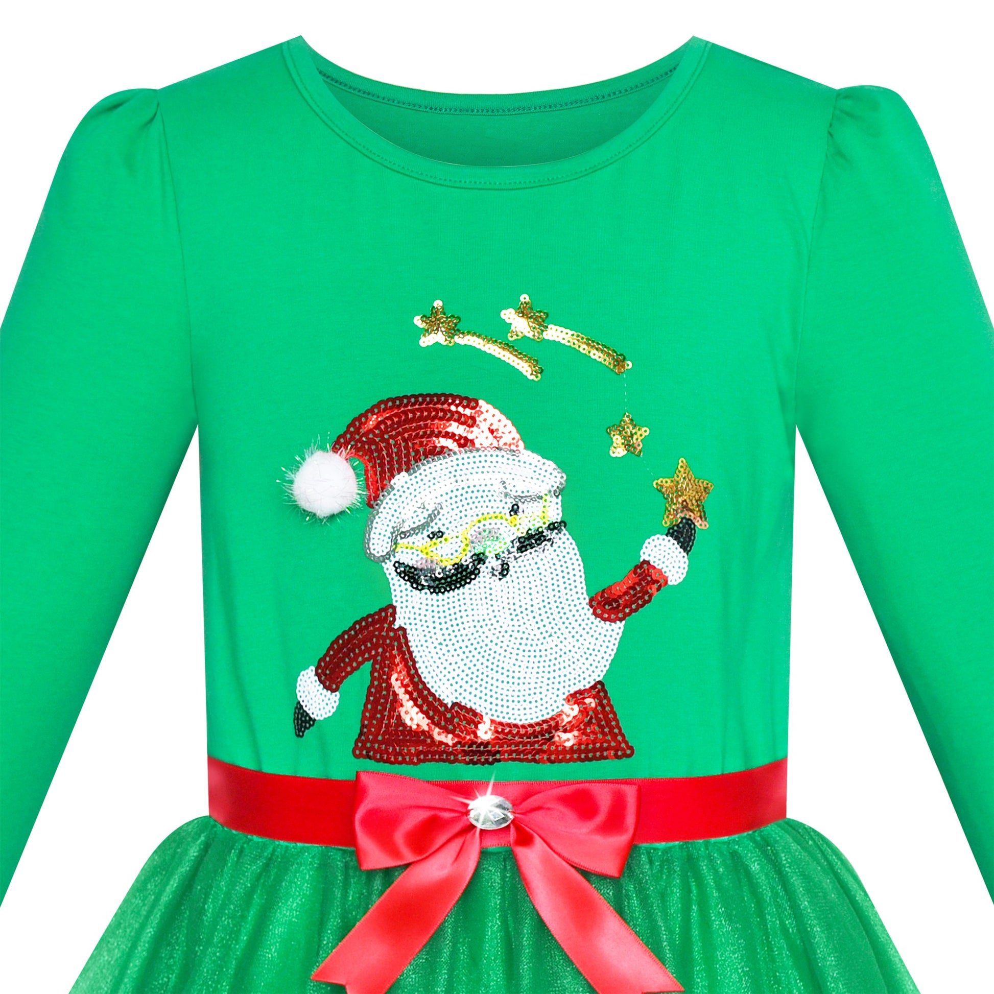 Girls Dress Christmas Reindeer Long Sleeve Party Dress Green