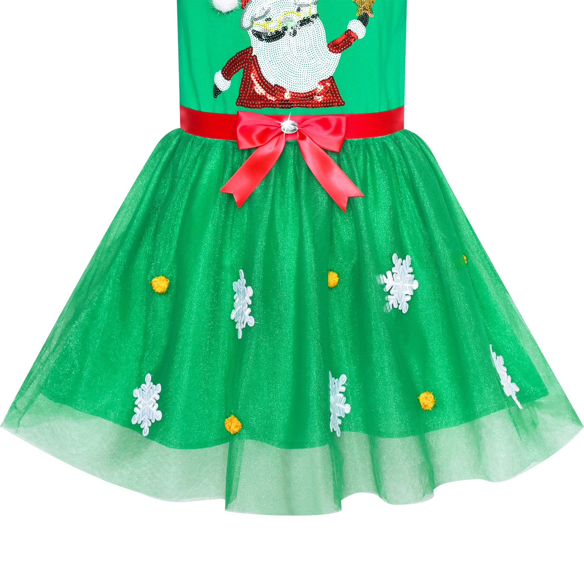 Girls Dress Christmas Reindeer Long Sleeve Party Dress Green