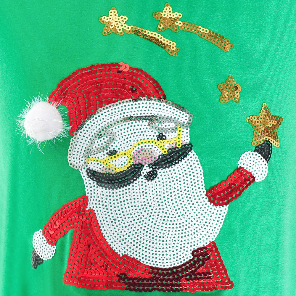 Girls Dress Christmas Reindeer Long Sleeve Party Dress Green