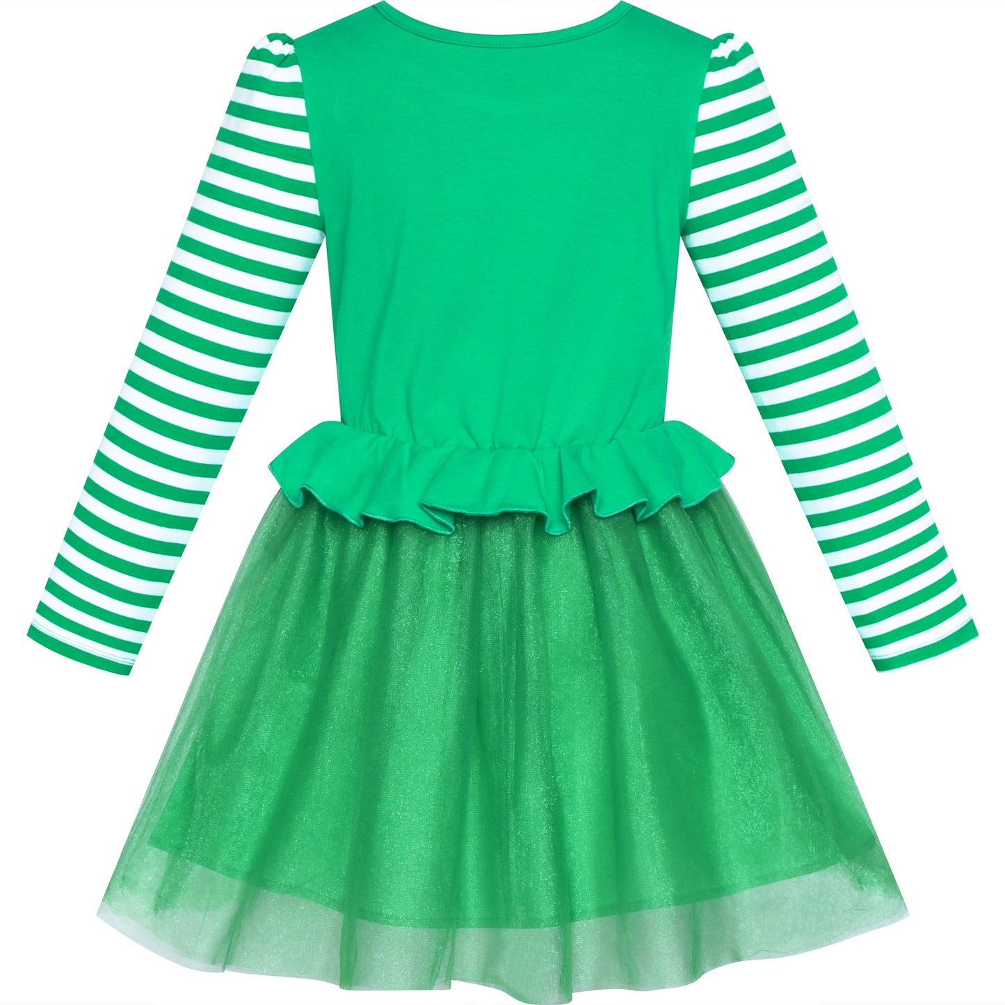 Girls Dress Christmas Reindeer Long Sleeve Party Dress Green