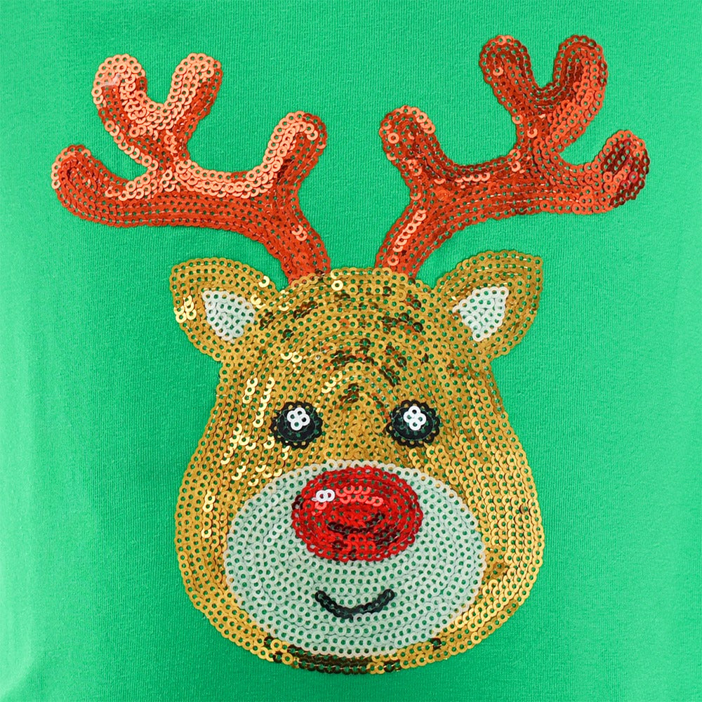 Girls Dress Christmas Reindeer Long Sleeve Party Dress Green