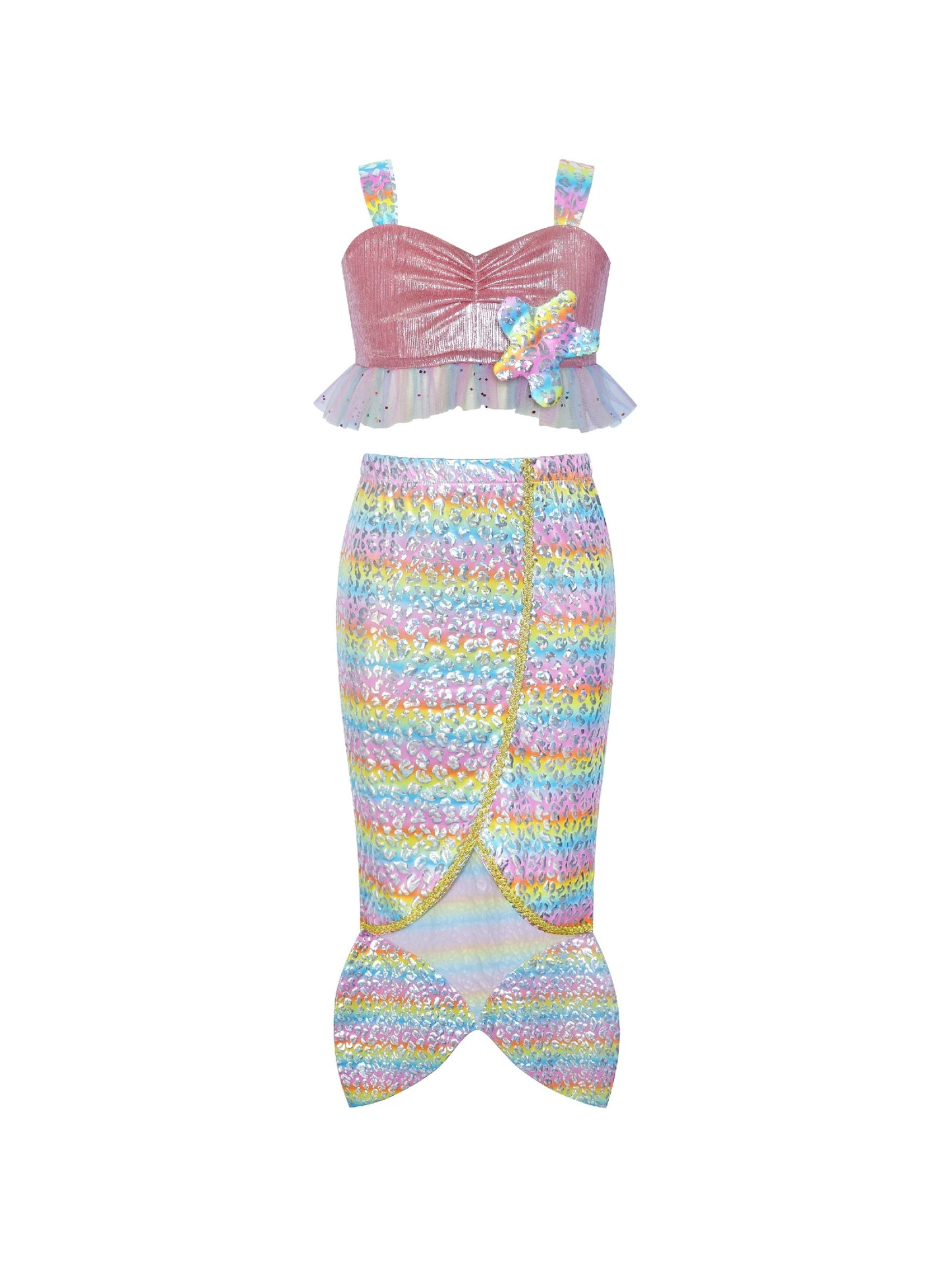 Girls Dress Mermaid Princess Costume Halloween Party Dress Pink