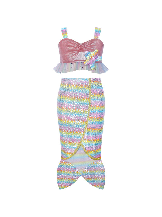 Girls Dress Mermaid Princess Costume Halloween Party Dress Pink