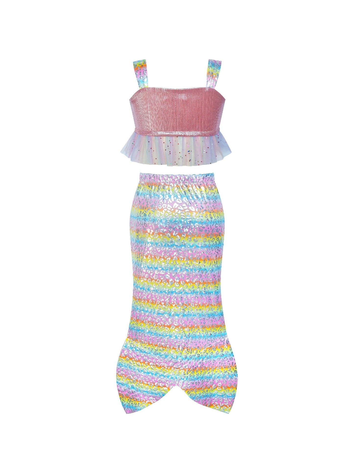 Girls Dress Mermaid Princess Costume Halloween Party Dress Pink