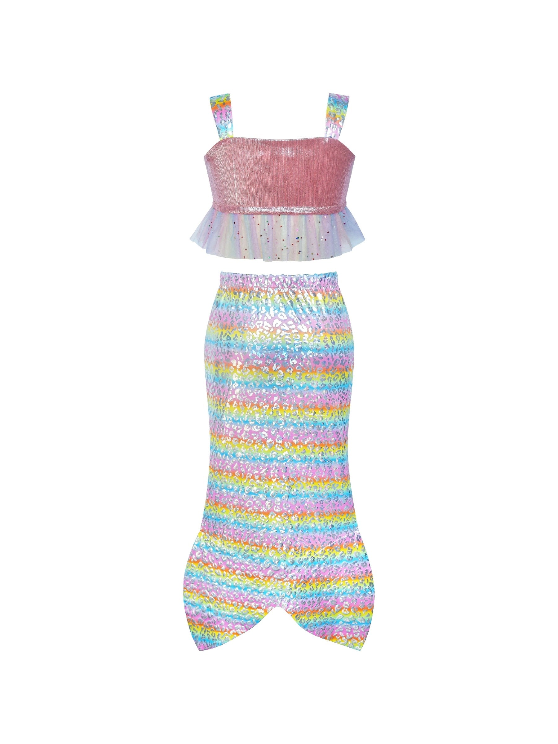 Girls Dress Mermaid Princess Costume Halloween Party Dress Pink
