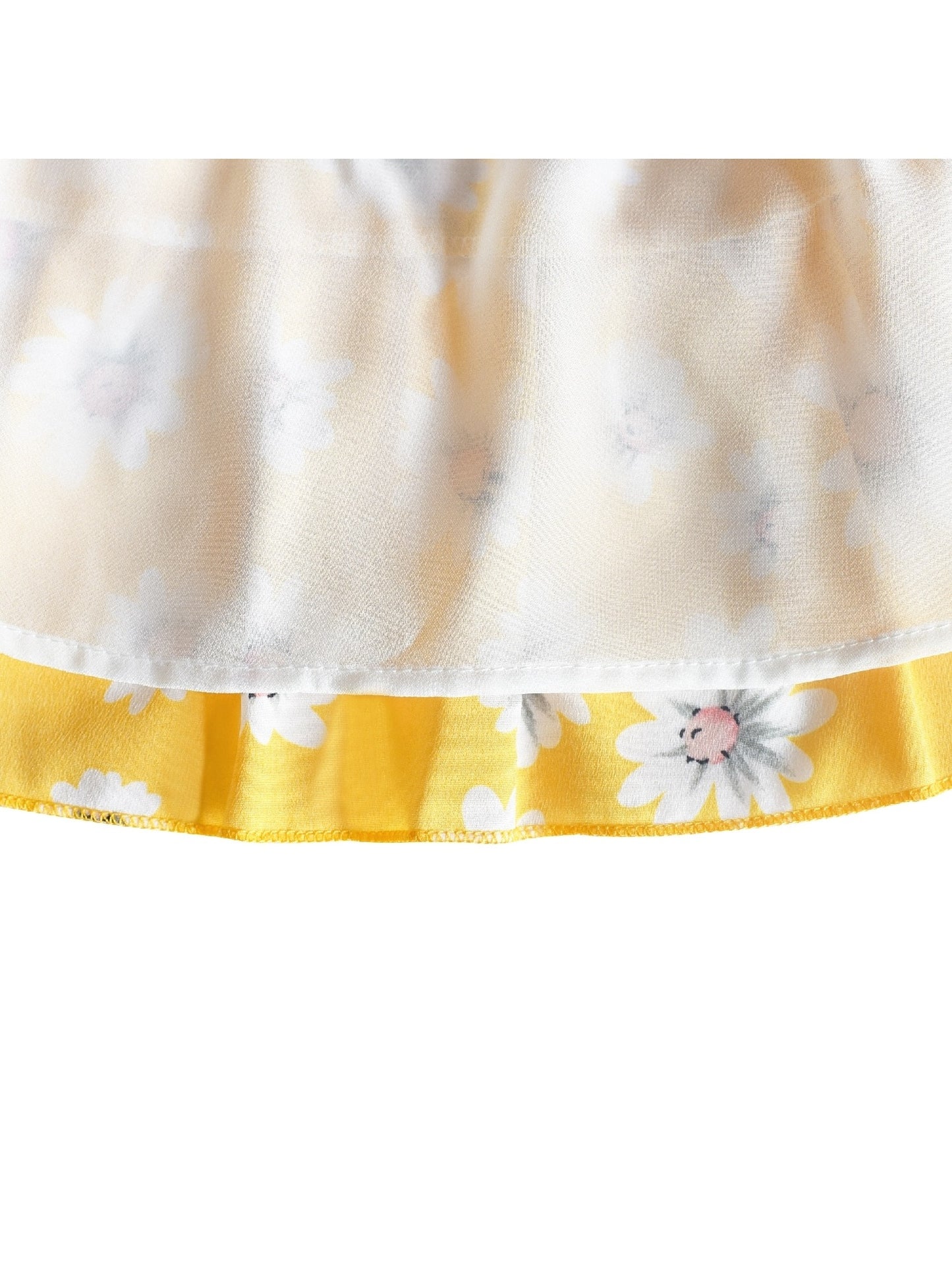 Girls Dress Off Shoulder Yellow Chiffon Floral Hi-Low Party Yellow