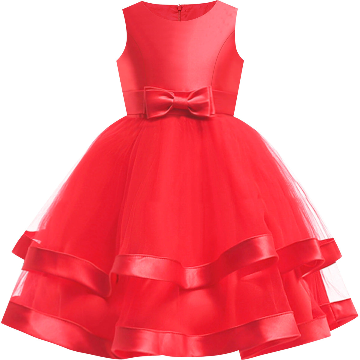 Girls Dress Sleeveless Burgundy Ball Gown Wedding Party Pageant - Red (QC81-P)