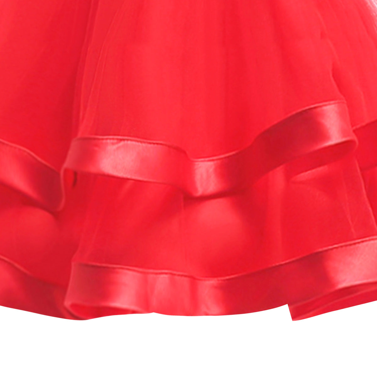 Girls Dress Sleeveless Burgundy Ball Gown Wedding Party Pageant - Red (QC81-P)