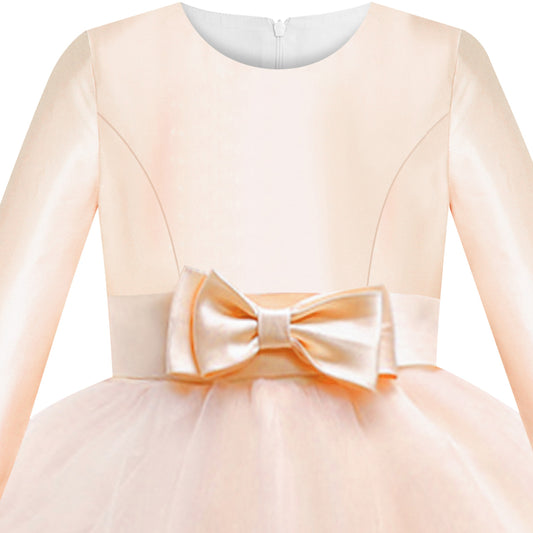Girls Dress Long Sleeve Burgundy Ball Gown Wedding Party Pageant Beige
