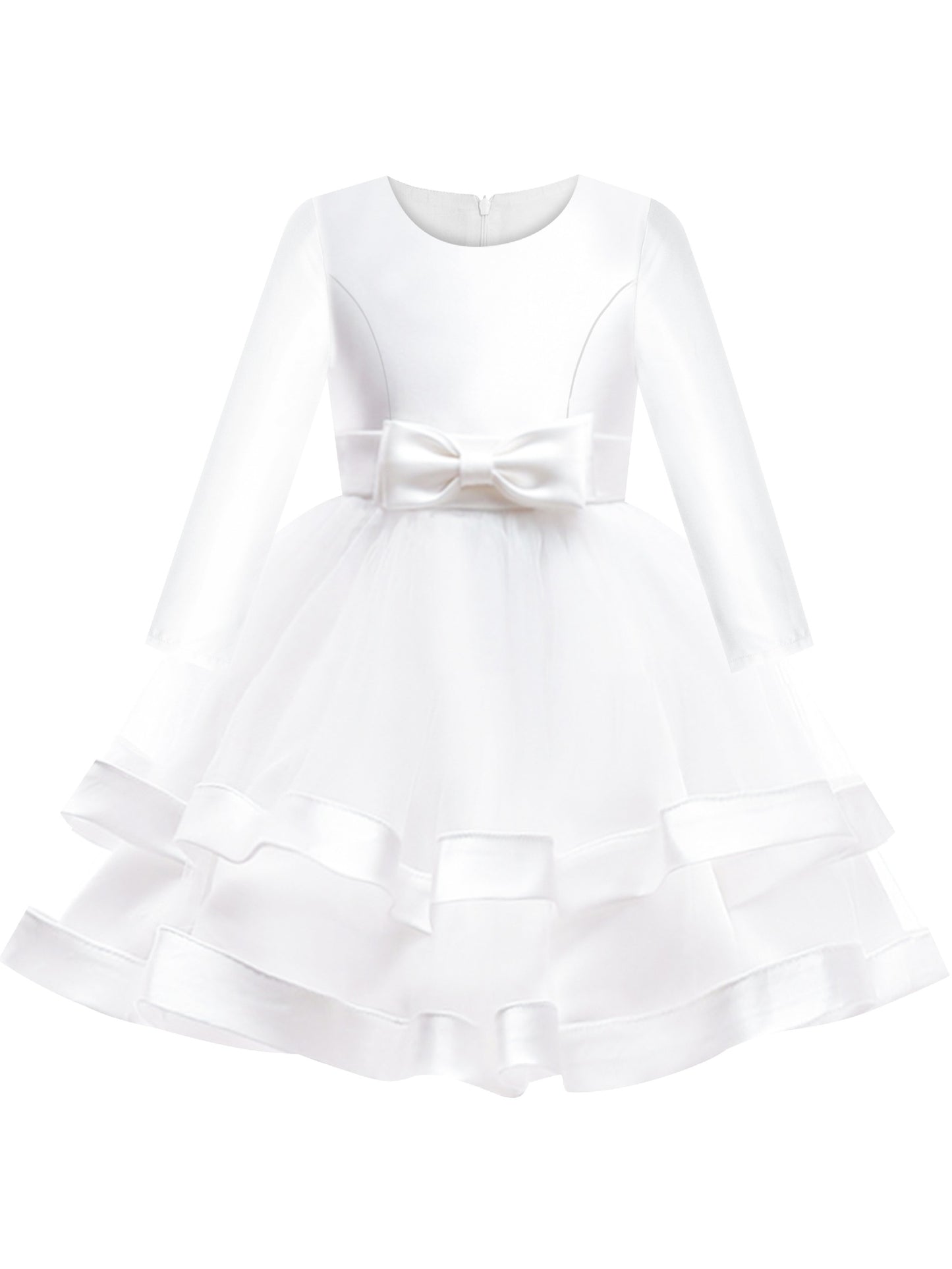 Girls Dress Long Sleeve Red Ball Gown Wedding Party Pageant White
