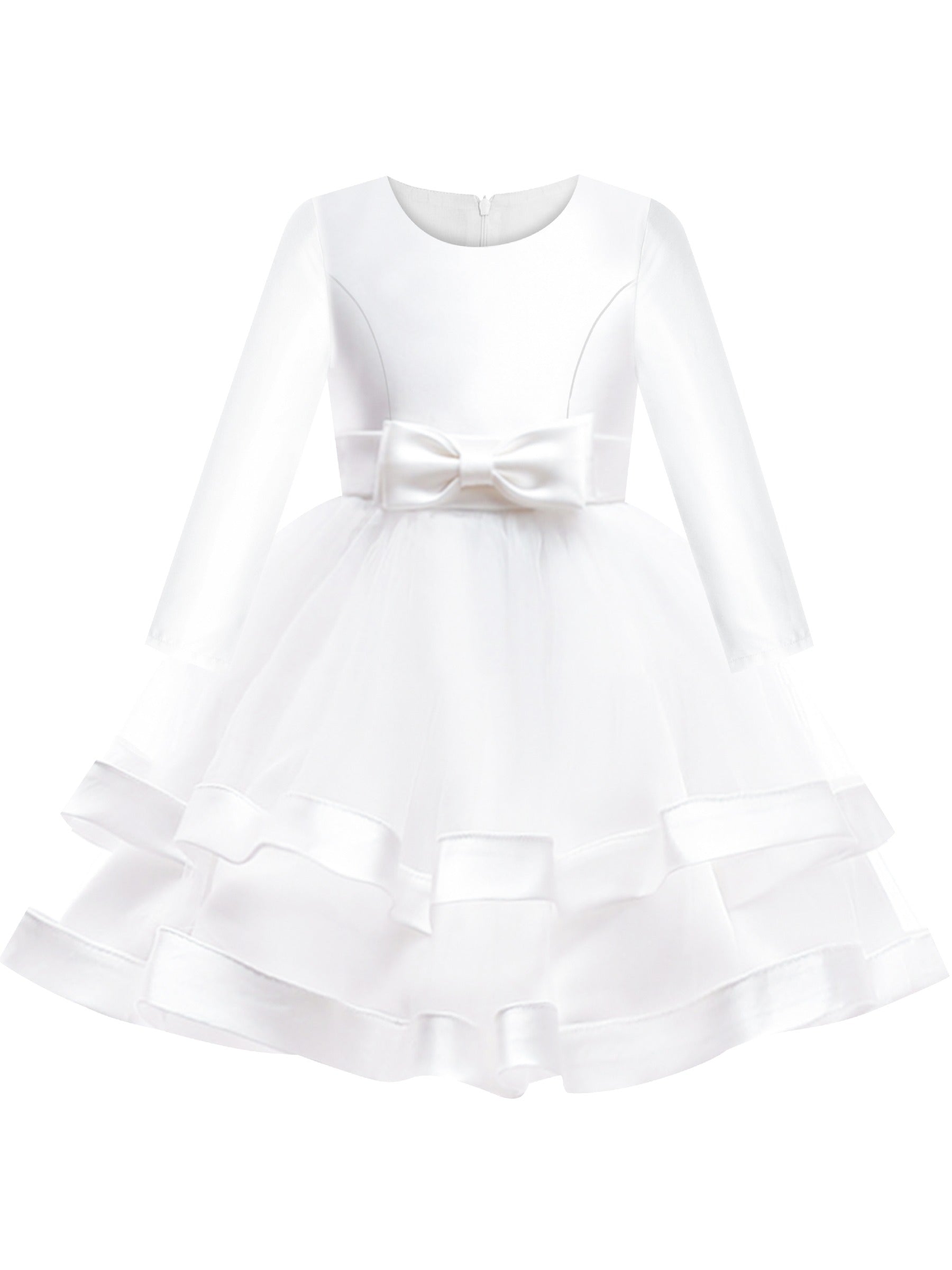 Girls Dress Long Sleeve Red Ball Gown Wedding Party Pageant White