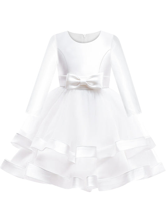 Girls Dress Long Sleeve Red Ball Gown Wedding Party Pageant White
