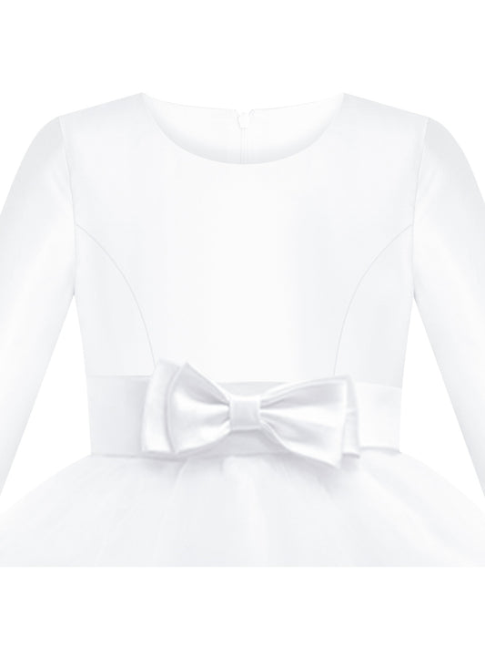 Girls Dress Long Sleeve Red Ball Gown Wedding Party Pageant White