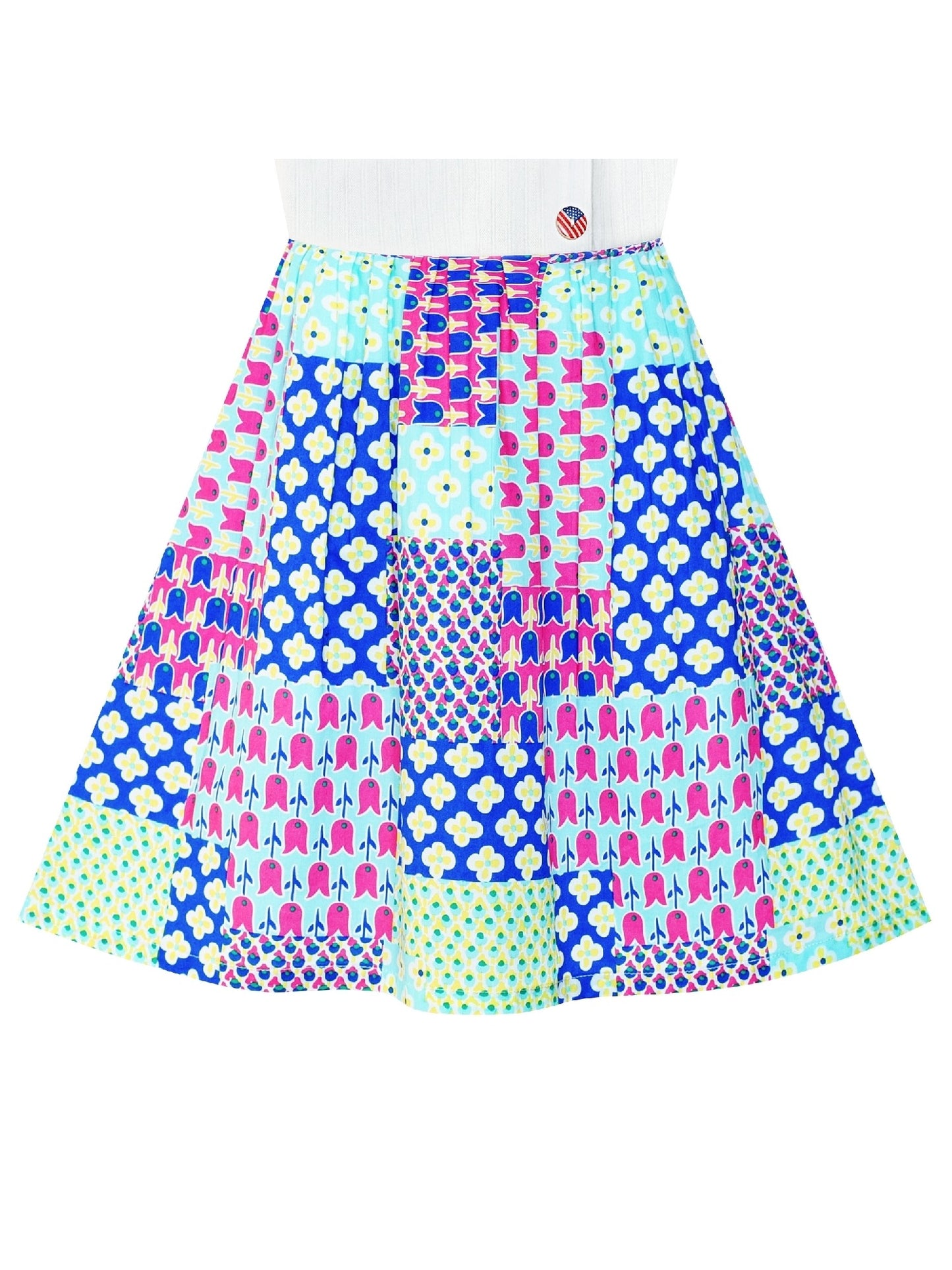 Girls Dress Button Front Cold Shoulder Cotton Casual Multi-Color