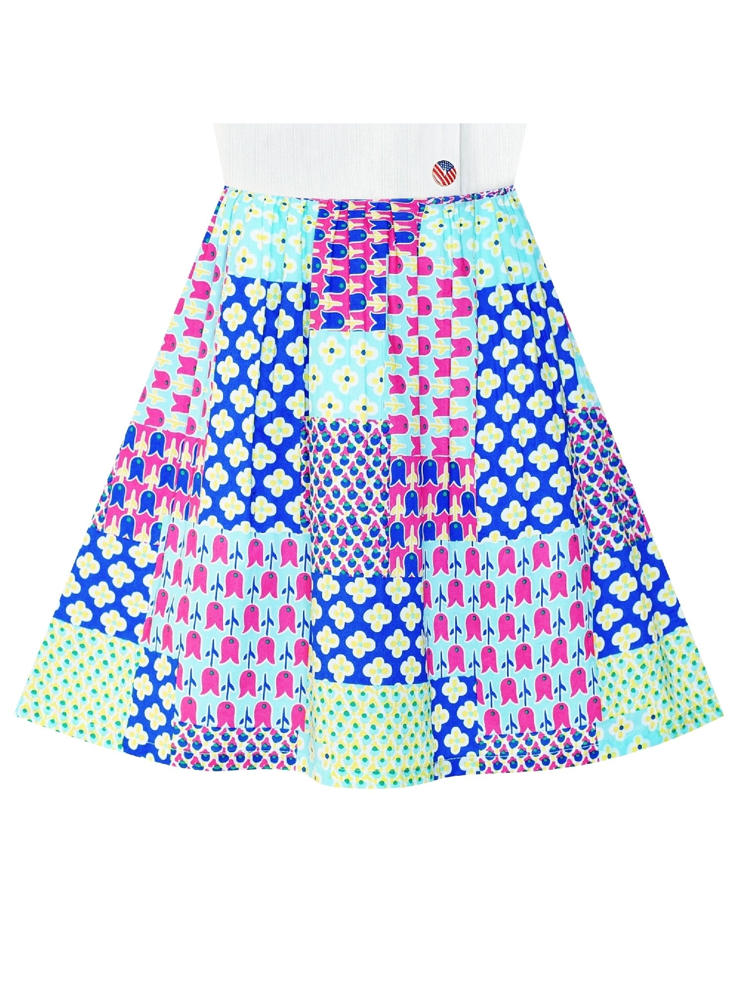 Girls Dress Button Front Cold Shoulder Cotton Casual Multi-Color