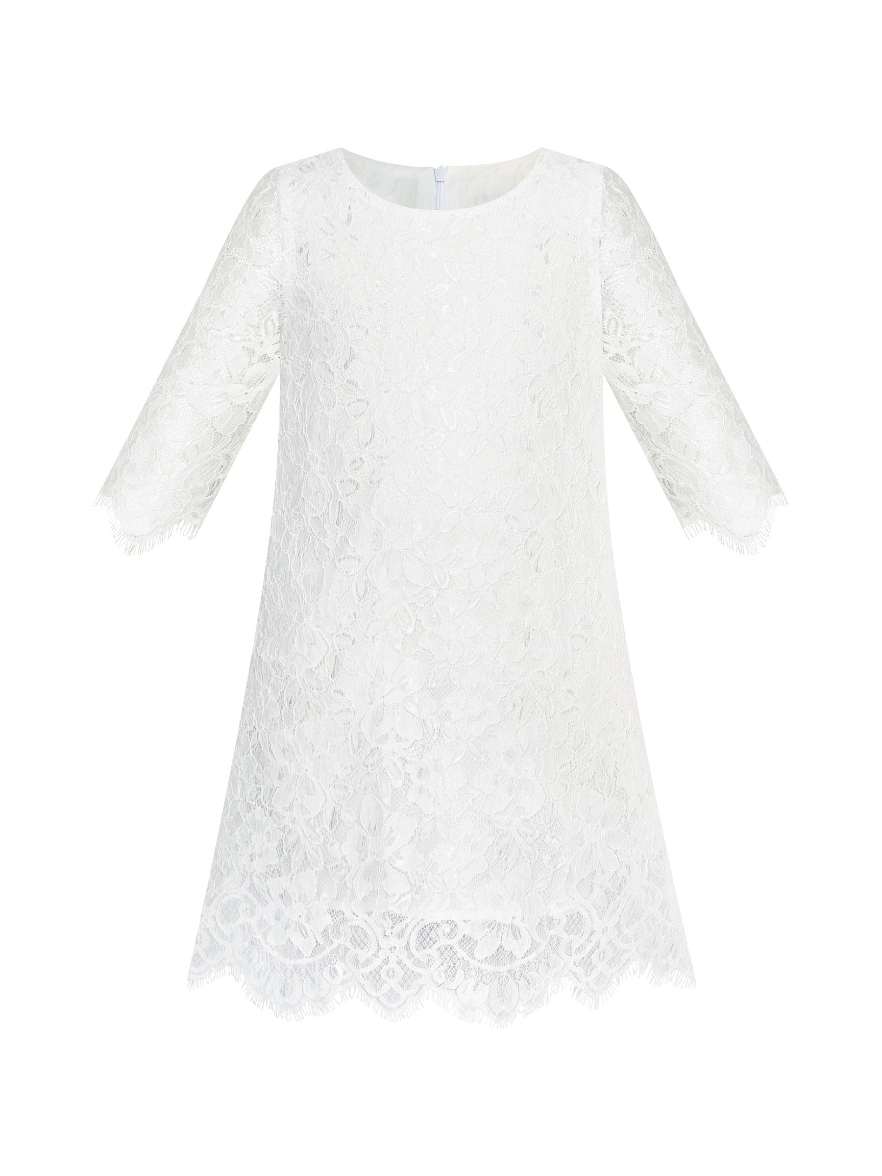 Girls Dress Lace Wave Hem Off White Elegant Party White