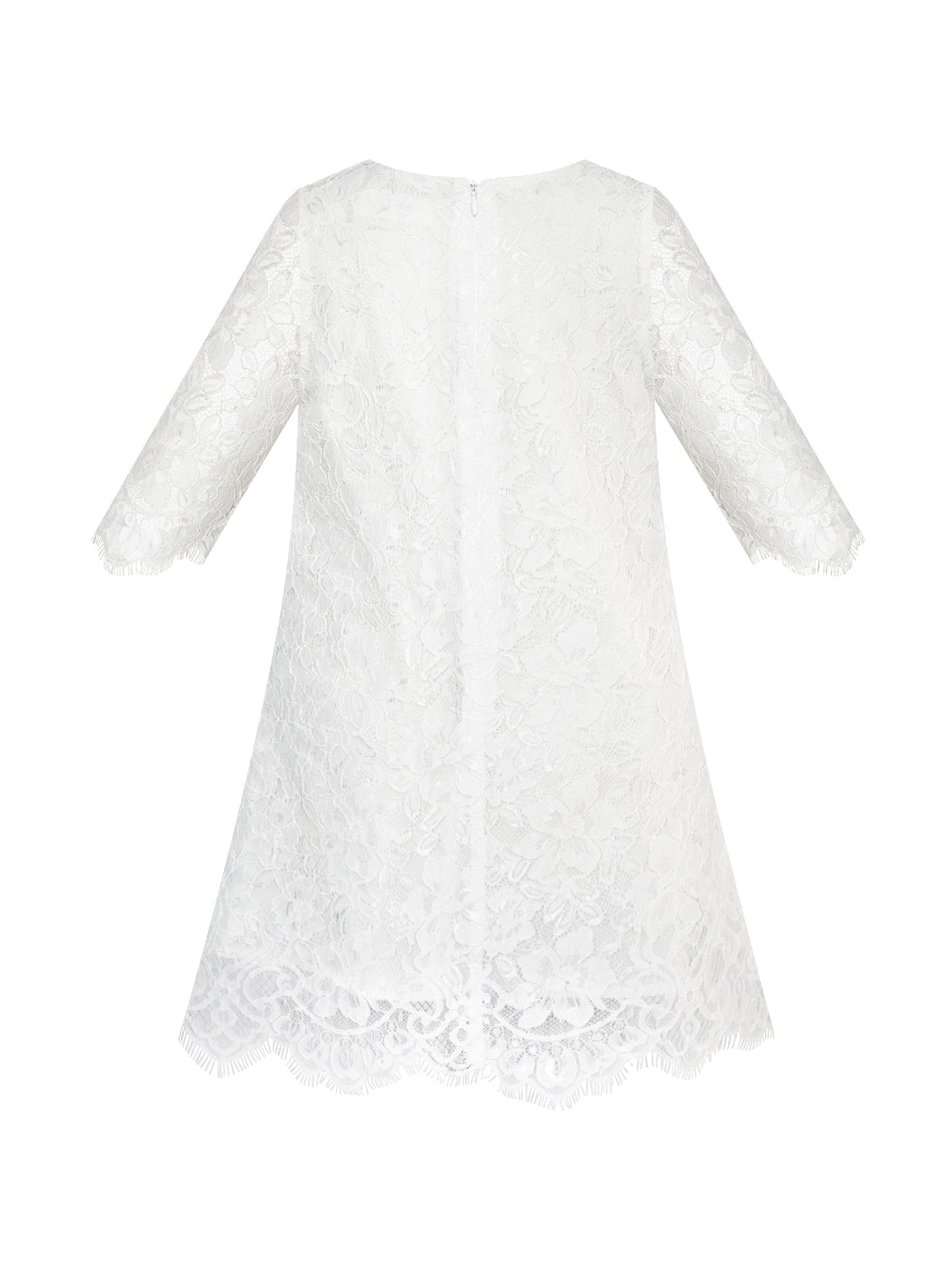 Girls Dress Lace Wave Hem Off White Elegant Party White