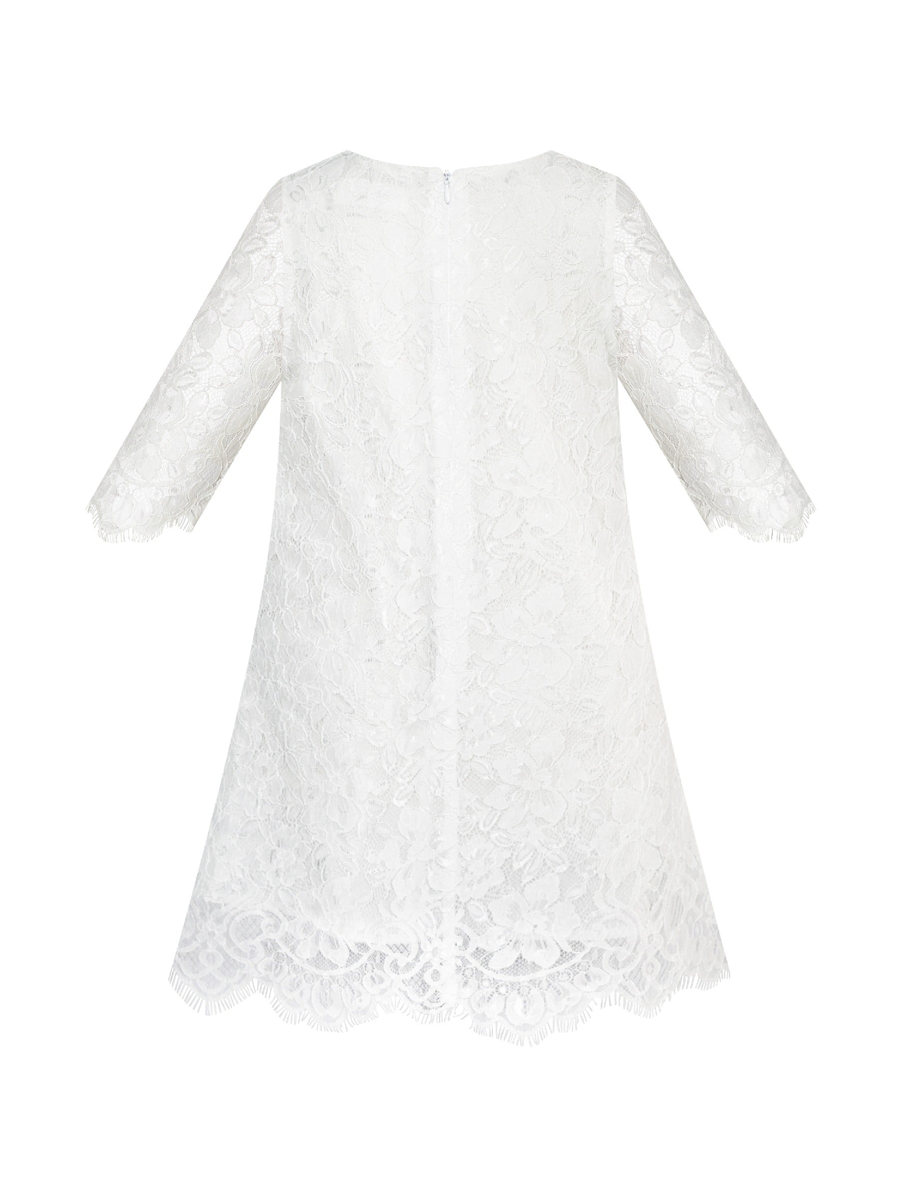 Girls Dress Lace Wave Hem Off White Elegant Party White