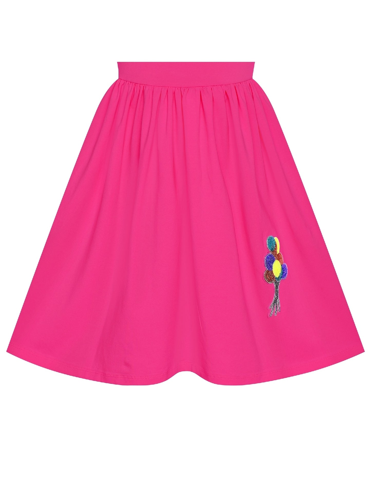 Girls Dress Deep Pink Casual Cotton Flying Sleeve Balloon Pink