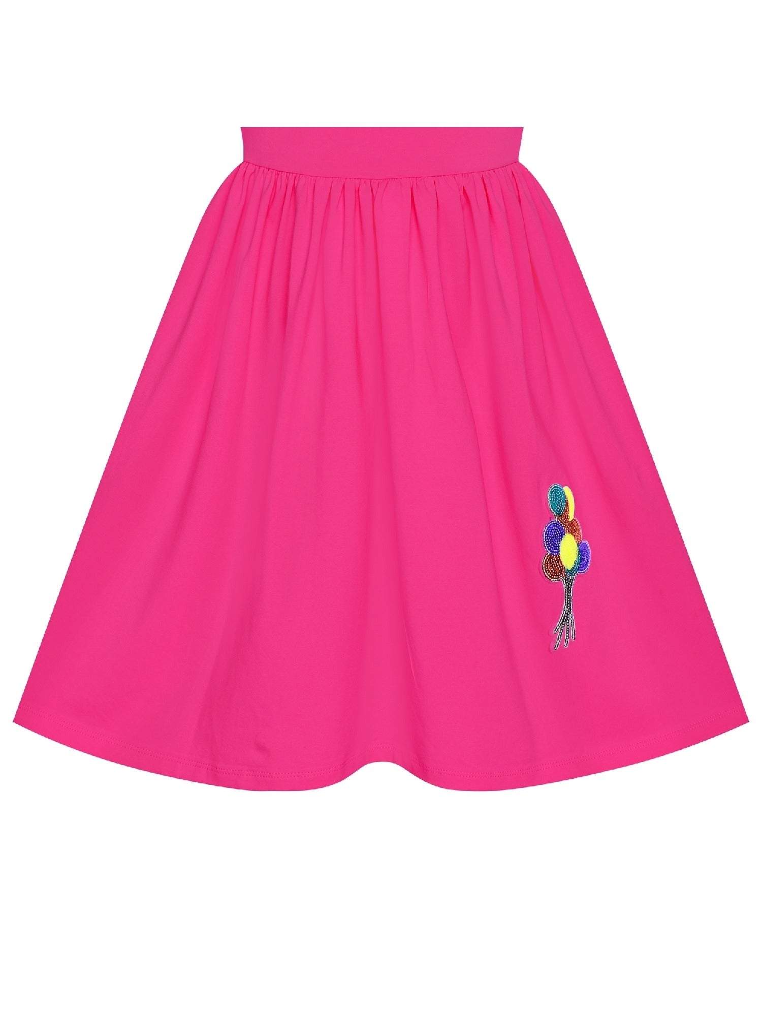 Girls Dress Deep Pink Casual Cotton Flying Sleeve Balloon Pink