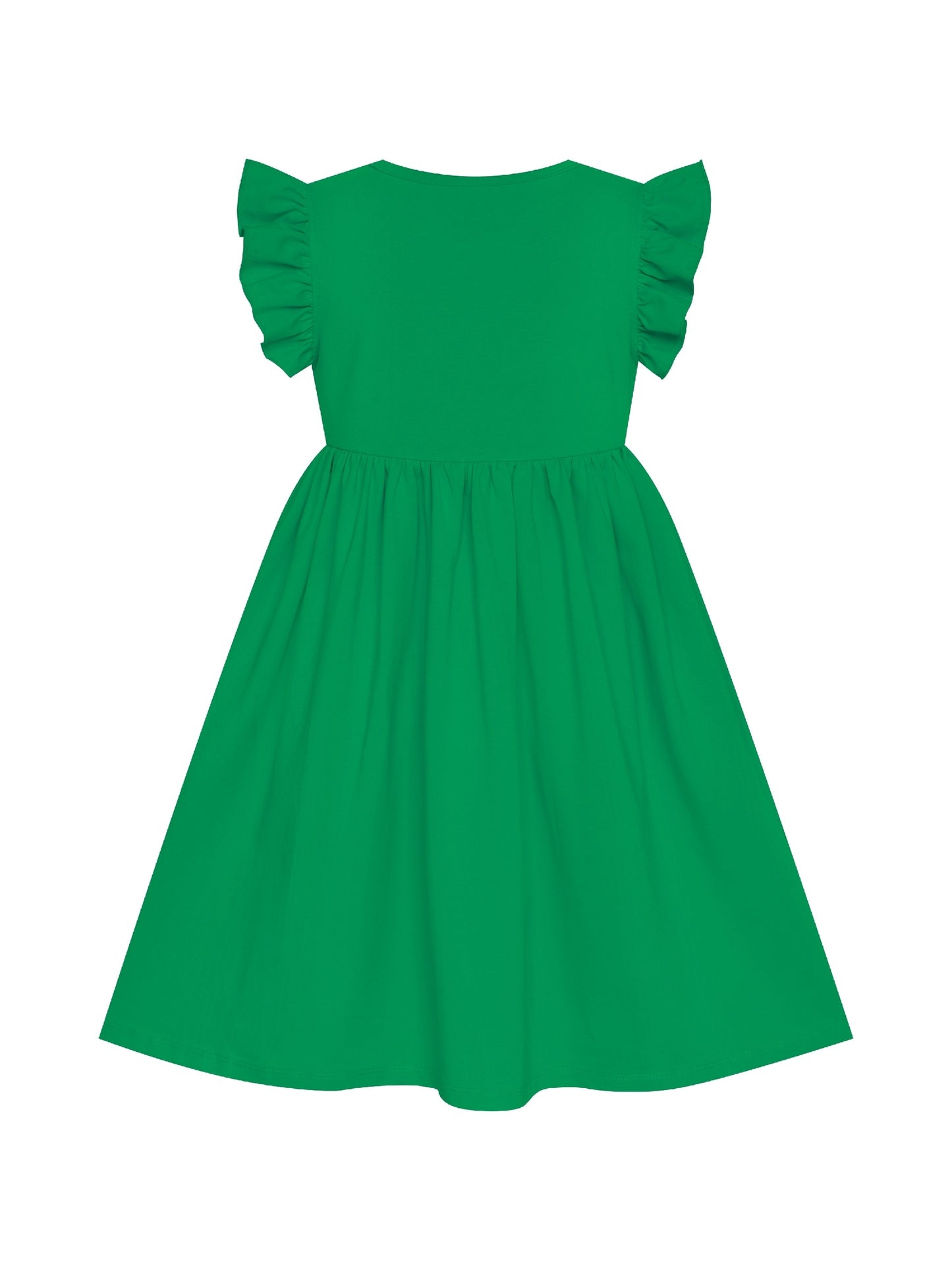 Girls Dress Deep Pink Casual Cotton Flying Sleeve Balloon Green