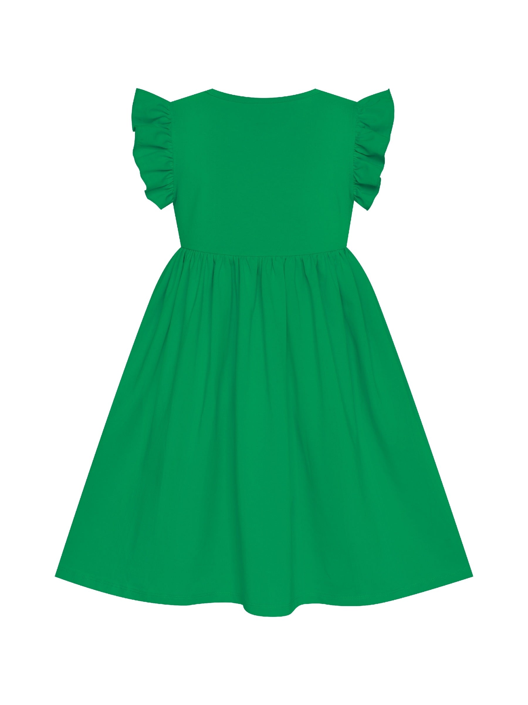 Girls Dress Deep Pink Casual Cotton Flying Sleeve Balloon Green
