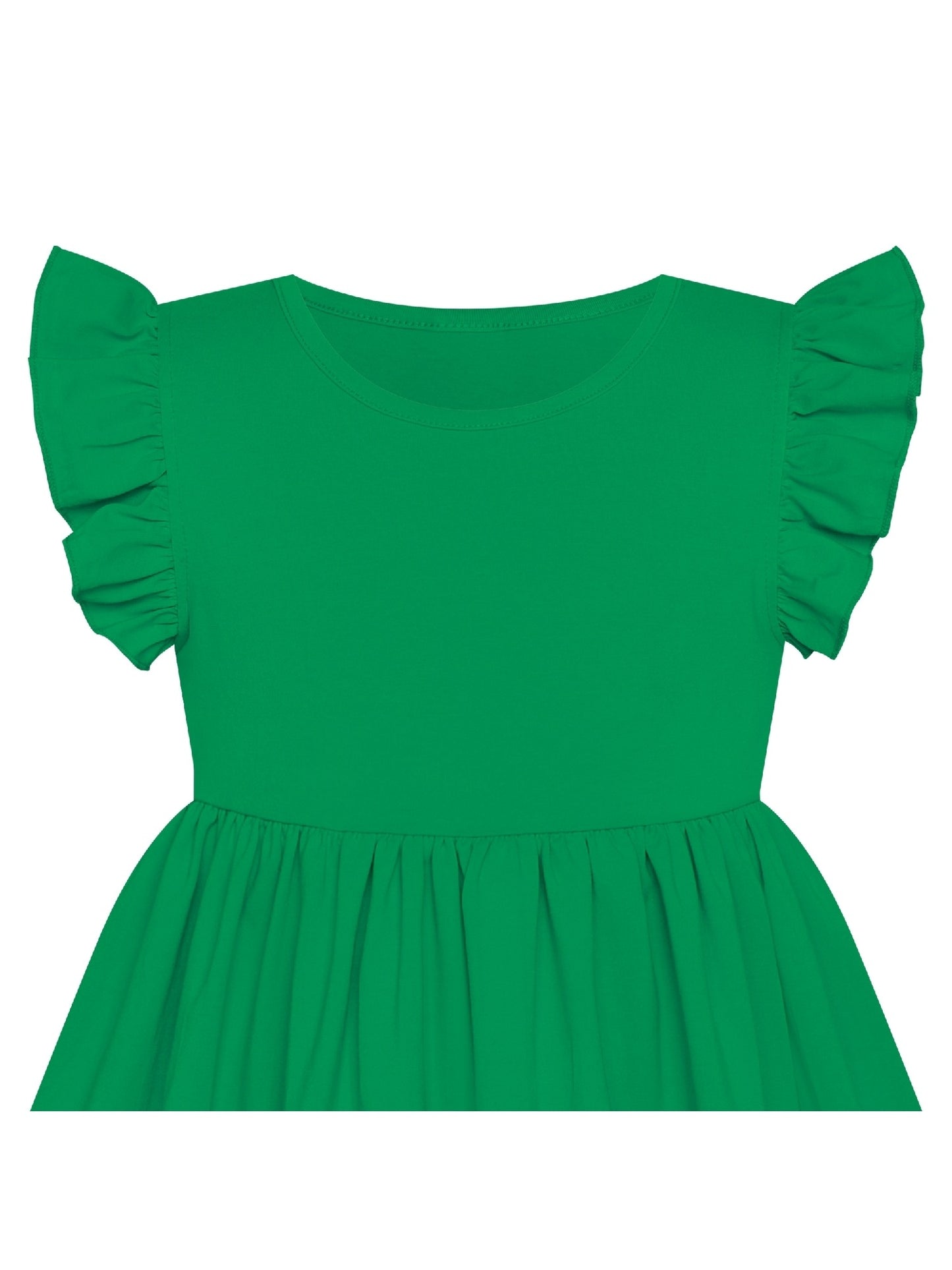 Girls Dress Deep Pink Casual Cotton Flying Sleeve Balloon Green